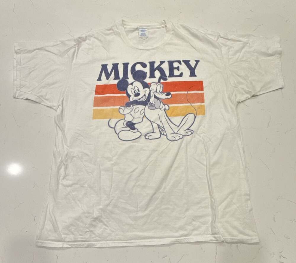 Port & Company Disney Mickey & Pluto Graphic T-Shirt 2XL White Retro